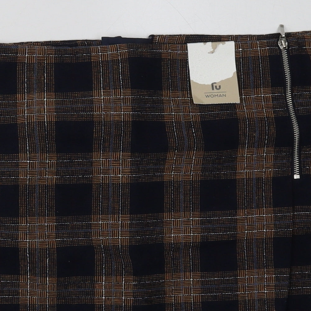 sainsburys Womens Blue Check Polyester A-Line Skirt Size 18   Zip