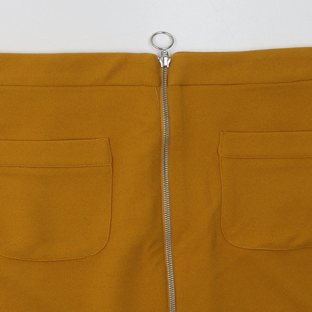 New Look Womens Yellow  Polyester A-Line Skirt Size 18   Zip