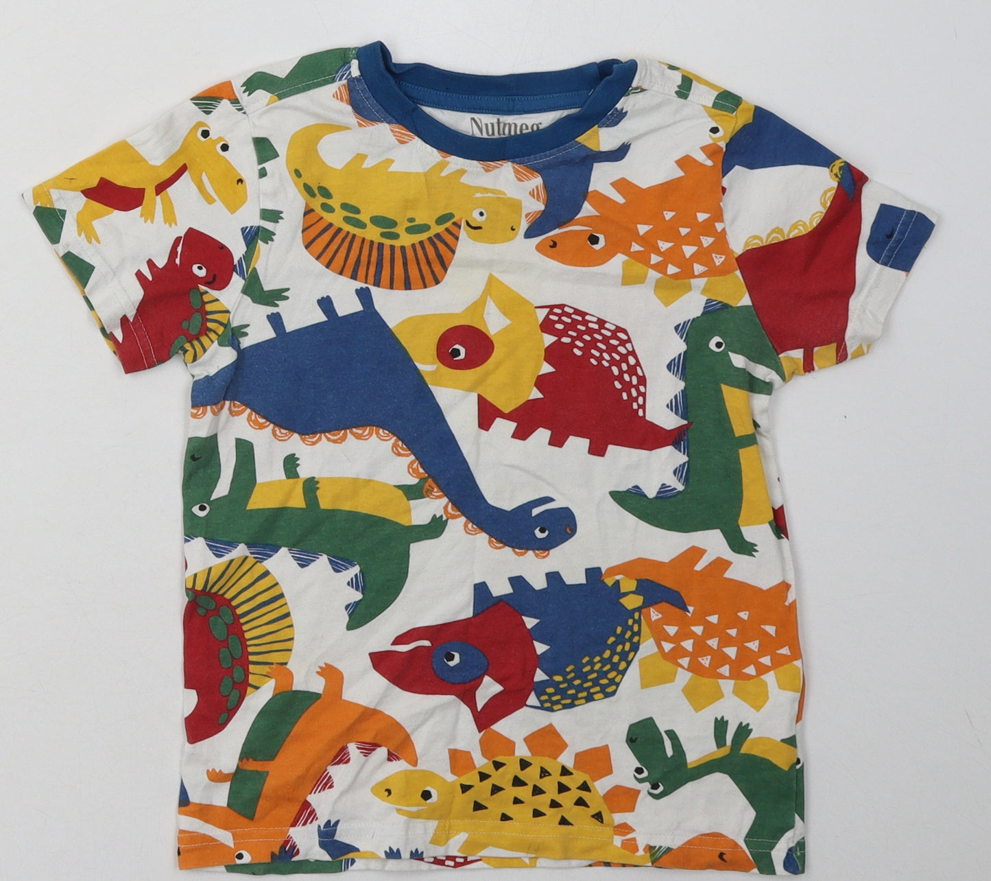 Nutmeg Boys Multicoloured Geometric Cotton Basic T-Shirt Size 5-6 Years Crew Neck Pullover - Dinosaurs