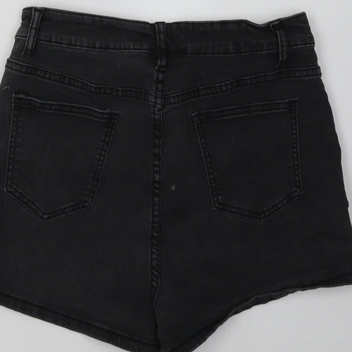 PRETTYLITTLETHING Womens Black  Cotton Bermuda Shorts Size 12 L5 in Regular Button