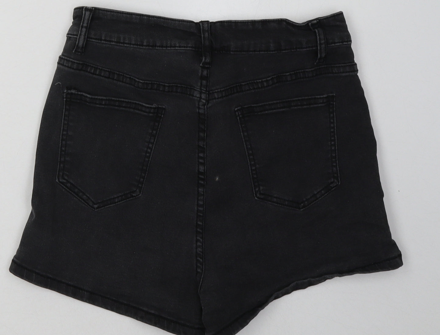 PRETTYLITTLETHING Womens Black  Cotton Bermuda Shorts Size 12 L5 in Regular Button