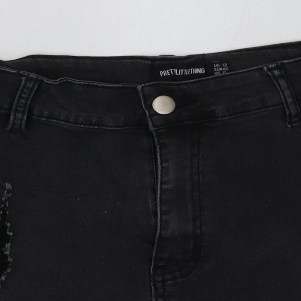 PRETTYLITTLETHING Womens Black  Cotton Bermuda Shorts Size 12 L5 in Regular Button