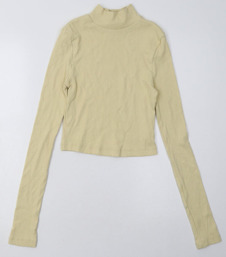 PRETTYLITTLETHING Womens Yellow Polyester Pullover Sweatshirt Size 10 Pullover - Cropped