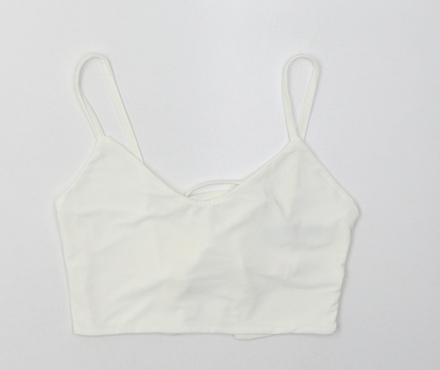 PRETTYLITTLETHING Womens White  Polyester Cropped Tank Size 10 V-Neck