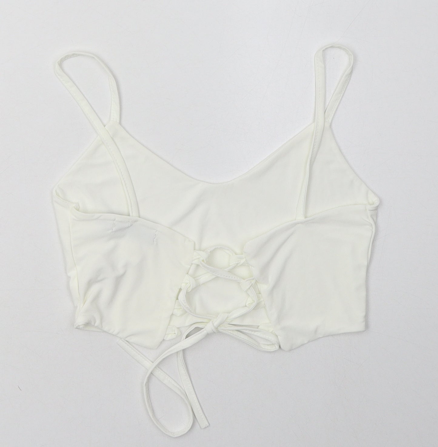 PRETTYLITTLETHING Womens White  Polyester Cropped Tank Size 10 V-Neck