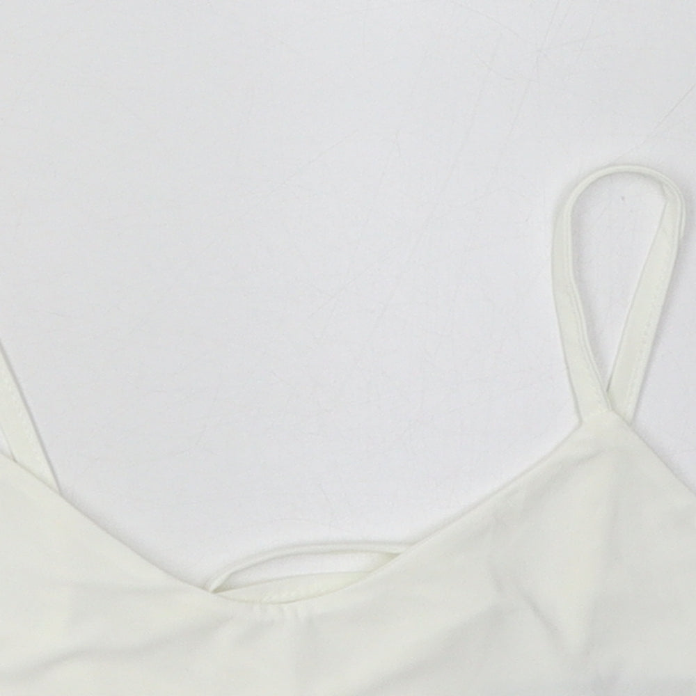 PRETTYLITTLETHING Womens White  Polyester Cropped Tank Size 10 V-Neck