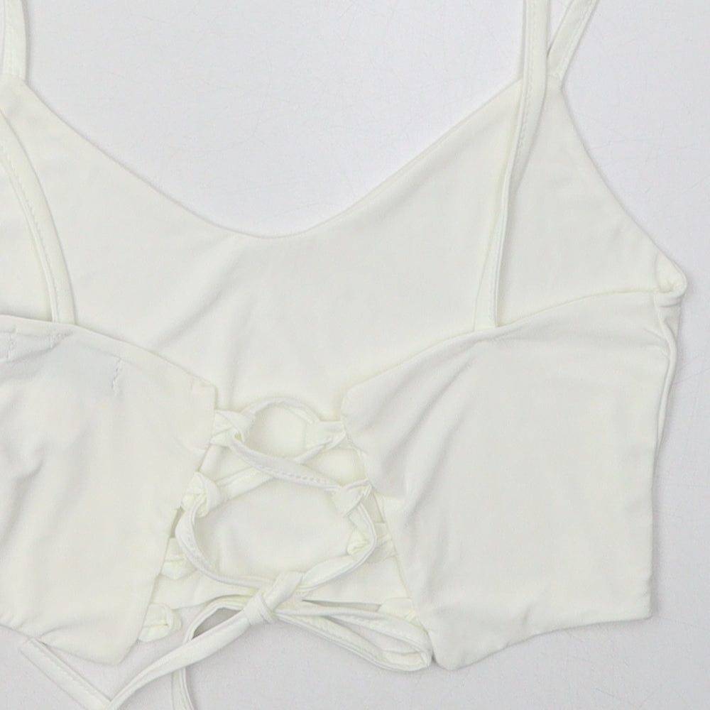 PRETTYLITTLETHING Womens White  Polyester Cropped Tank Size 10 V-Neck