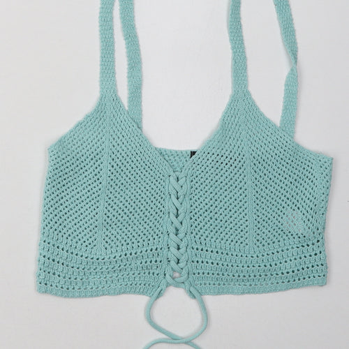 PRETTYLITTLETHING Womens Blue  Cotton Cropped Tank Size M V-Neck