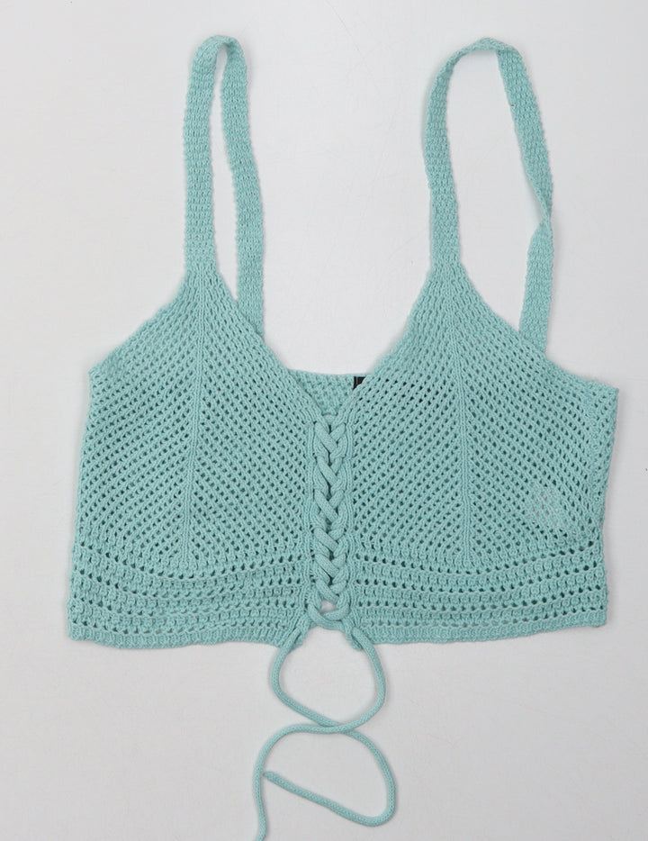 PRETTYLITTLETHING Womens Blue  Cotton Cropped Tank Size M V-Neck