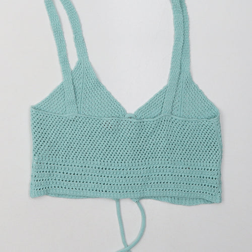 PRETTYLITTLETHING Womens Blue  Cotton Cropped Tank Size M V-Neck