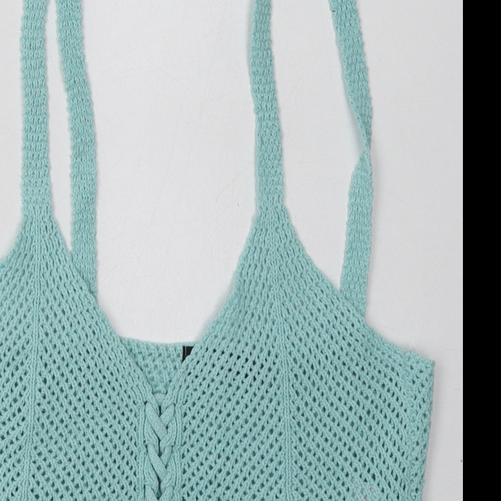 PRETTYLITTLETHING Womens Blue  Cotton Cropped Tank Size M V-Neck