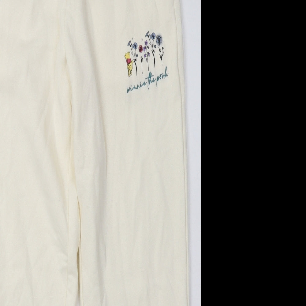 Primark Womens White  Cotton Jogger Trousers Size XS L28 in Relaxed Tie - Winnie The Pooh