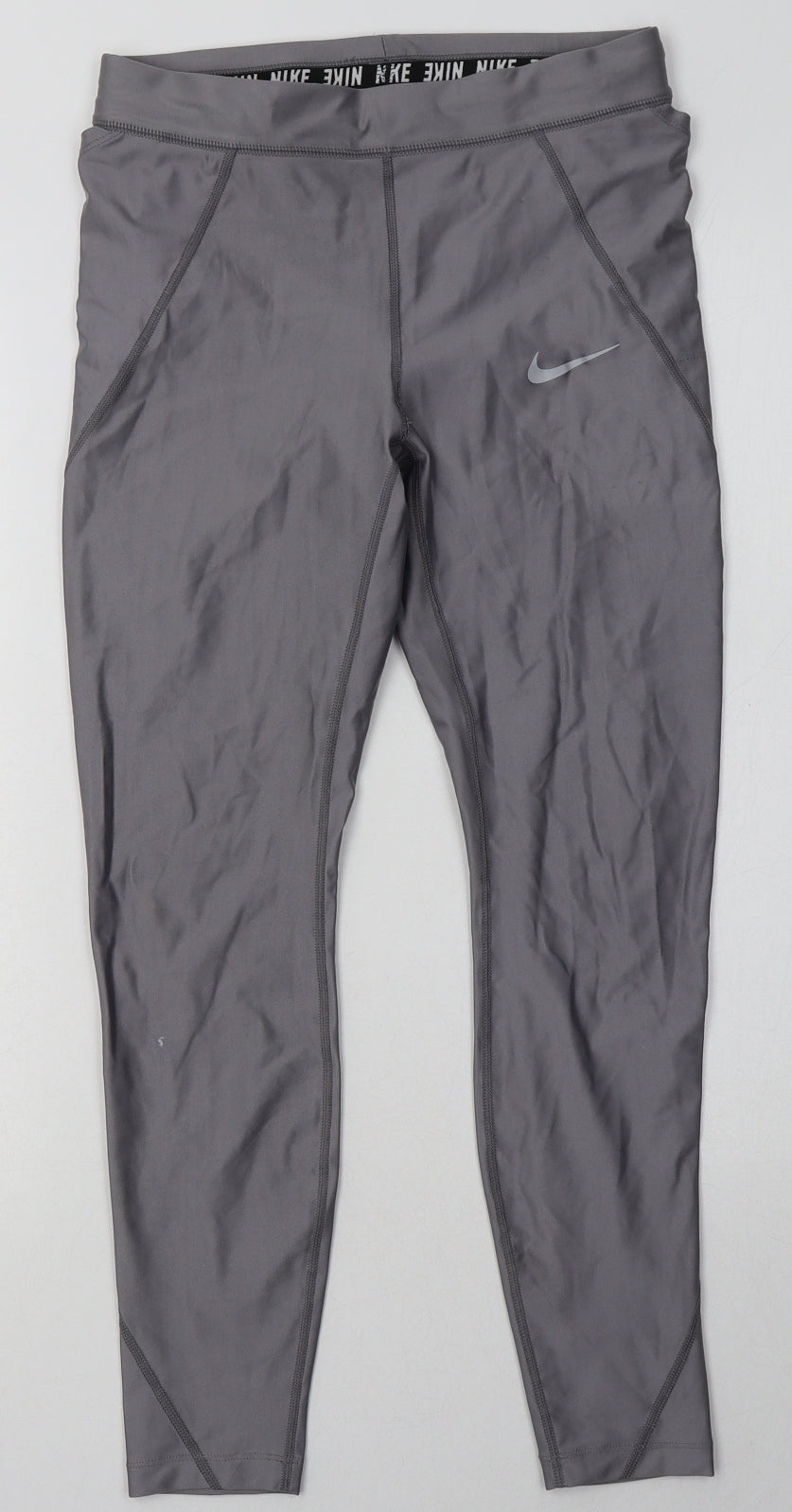 Nike Womens Grey  Polyester Capri Leggings Size S L28 in Regular Tie - Dri-Fit