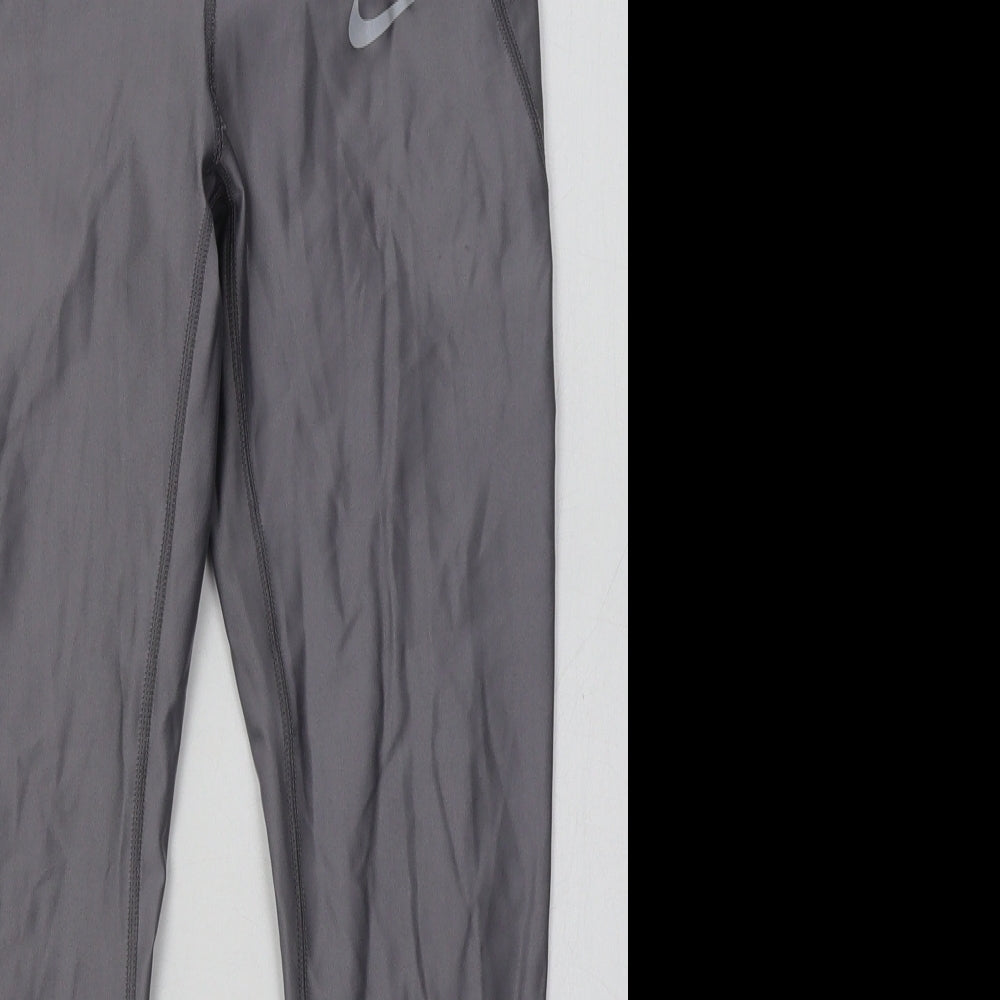 Nike Womens Grey  Polyester Capri Leggings Size S L28 in Regular Tie - Dri-Fit
