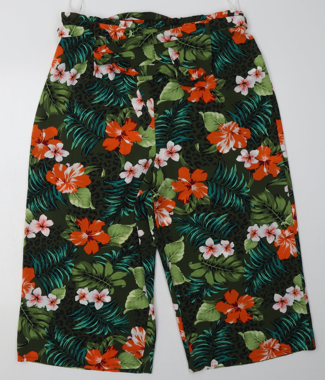Primark Womens Multicoloured Floral Polyester Cropped Trousers Size 18 L24 in Regular Tie