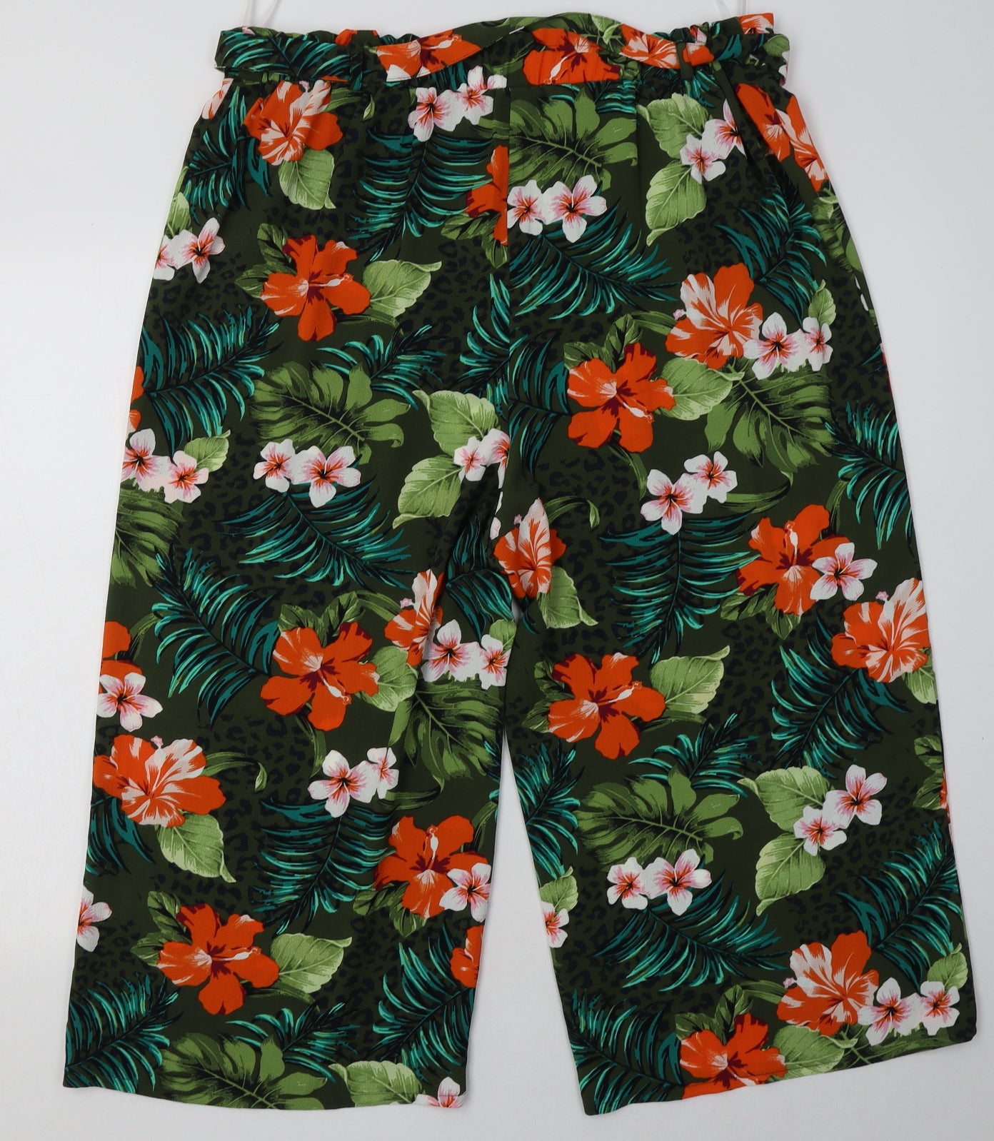 Primark Womens Multicoloured Floral Polyester Cropped Trousers Size 18 L24 in Regular Tie