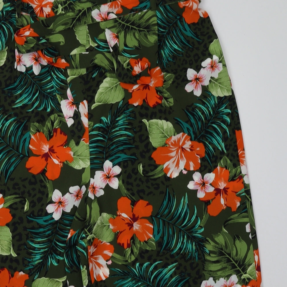 Primark Womens Multicoloured Floral Polyester Cropped Trousers Size 18 L24 in Regular Tie