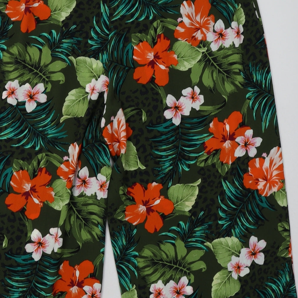 Primark Womens Multicoloured Floral Polyester Cropped Trousers Size 18 L24 in Regular Tie