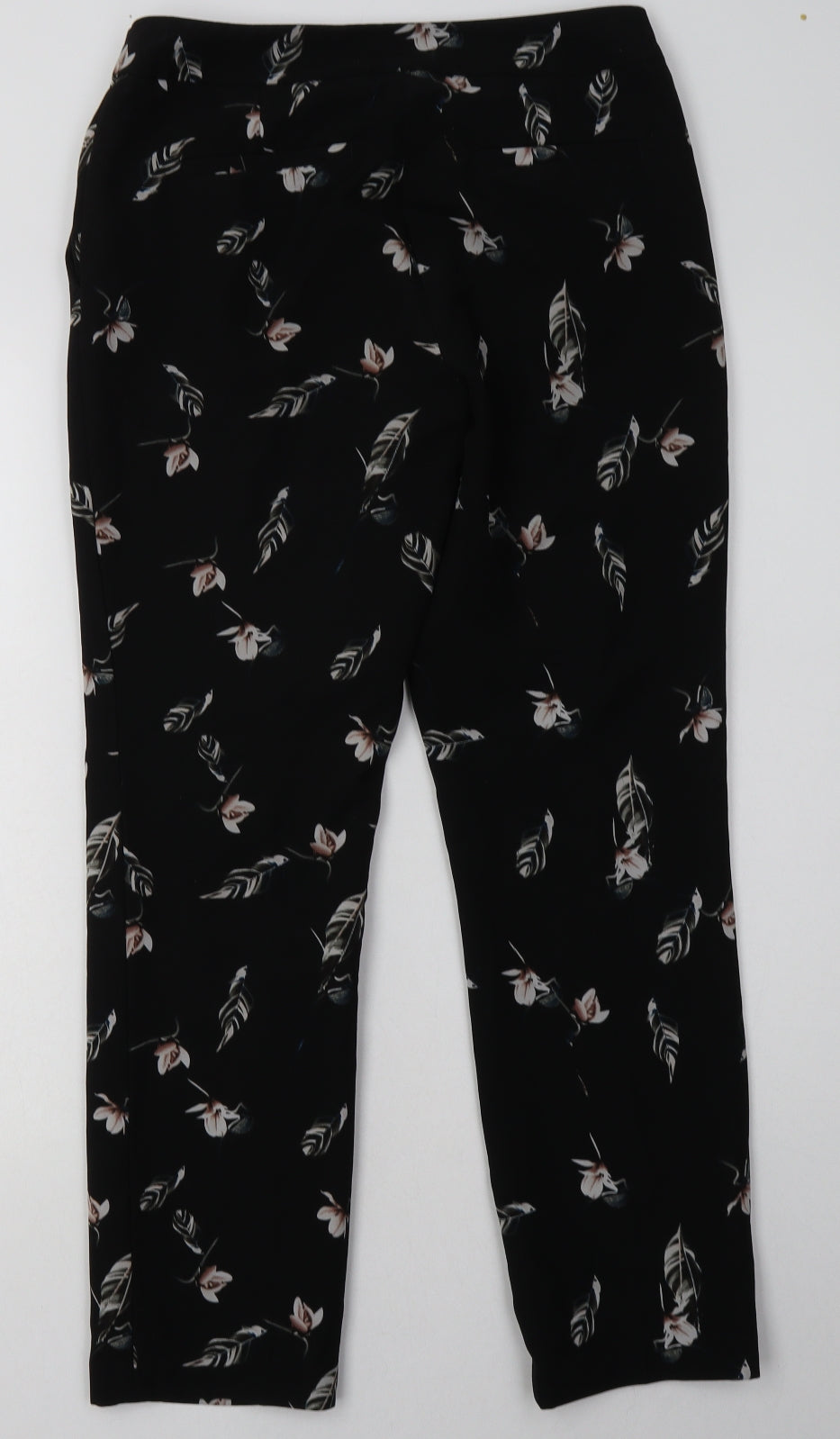 Massimo Dutti Womens Black Floral Polyester Trousers  Size 8 L30 in Regular Hook & Eye