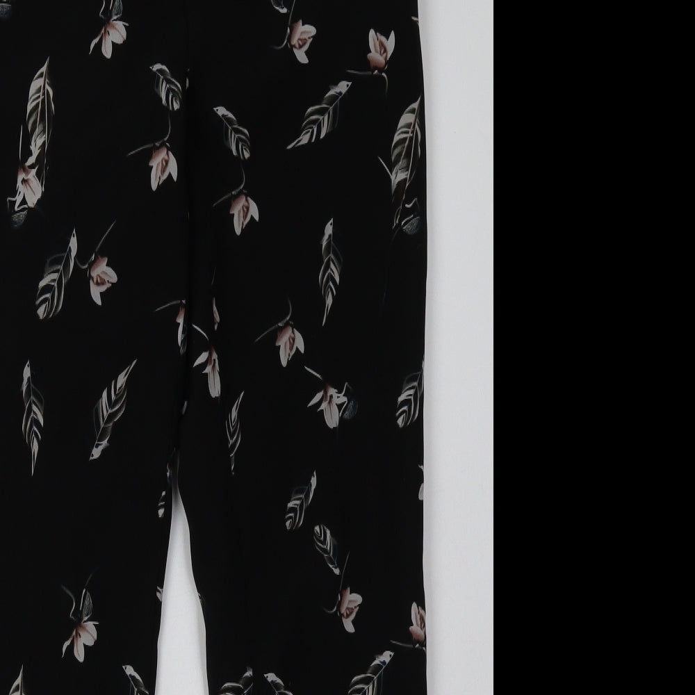 Massimo Dutti Womens Black Floral Polyester Trousers  Size 8 L30 in Regular Hook & Eye
