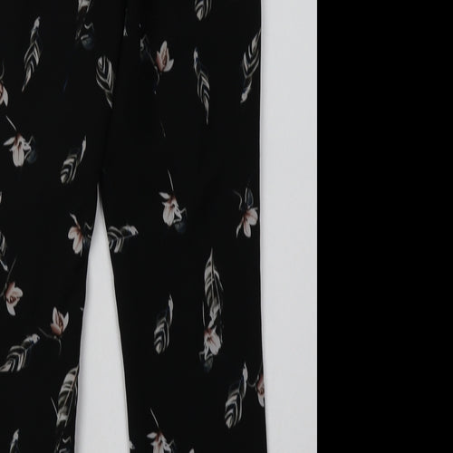 Massimo Dutti Womens Black Floral Polyester Trousers  Size 8 L30 in Regular Hook & Eye