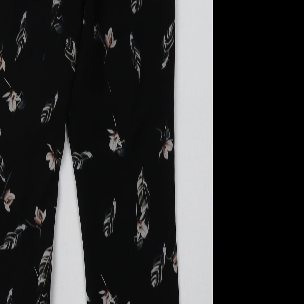 Massimo Dutti Womens Black Floral Polyester Trousers  Size 8 L30 in Regular Hook & Eye