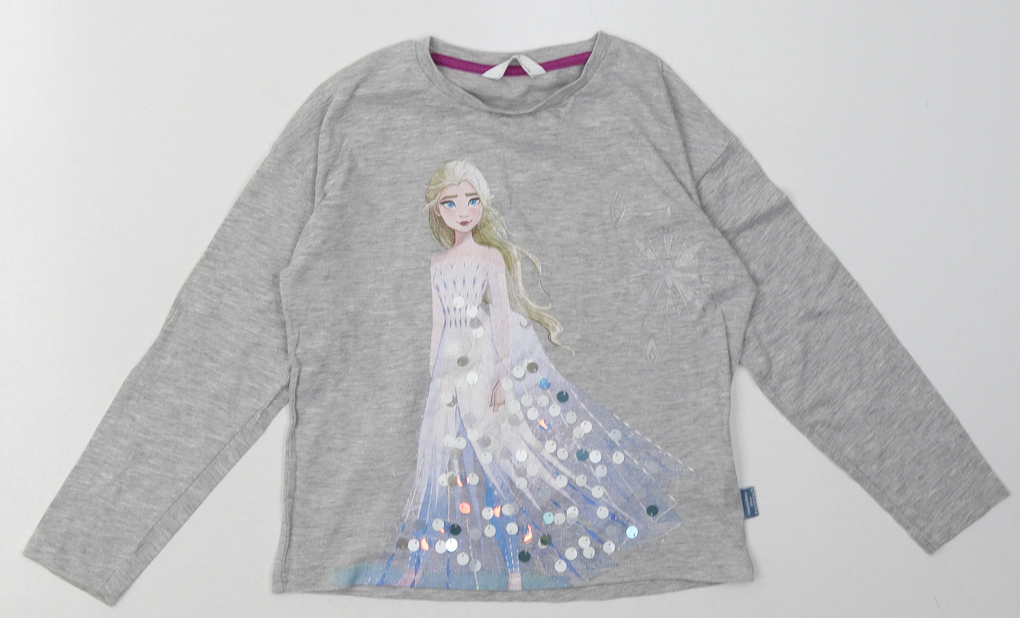 Marks and Spencer Girls Grey  Cotton Basic Casual Size 6-7 Years Crew Neck Pullover - Frozen