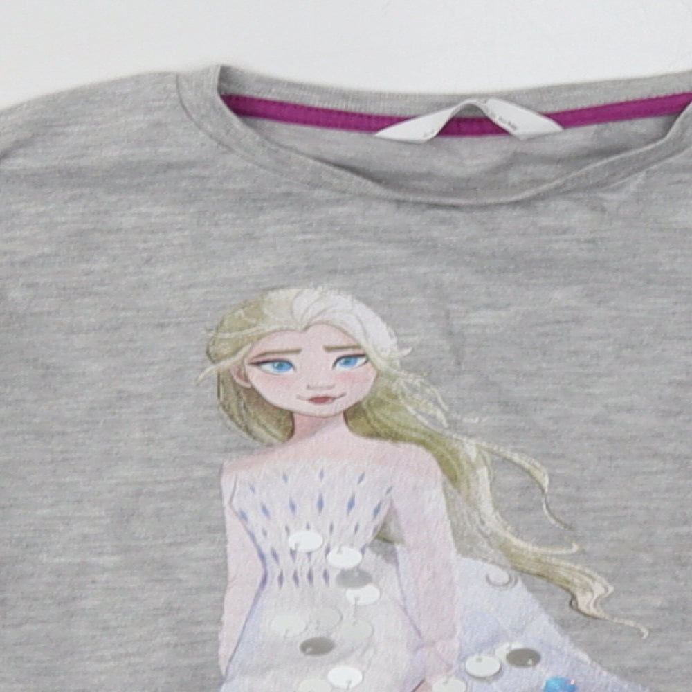 Marks and Spencer Girls Grey  Cotton Basic Casual Size 6-7 Years Crew Neck Pullover - Frozen