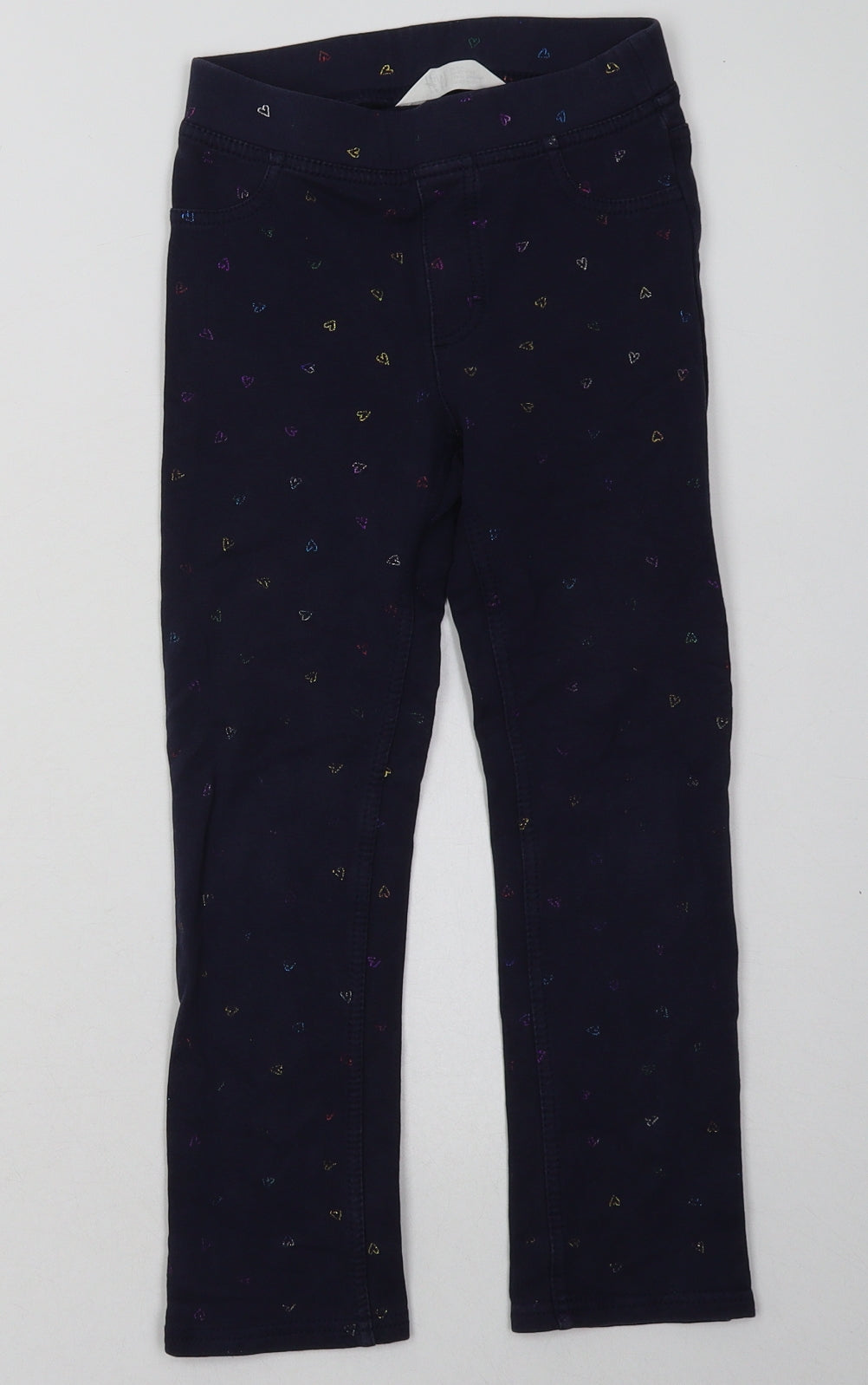 H&M Girls Blue Geometric Cotton Capri Trousers Size 6-7 Years  Regular  - Heart Print