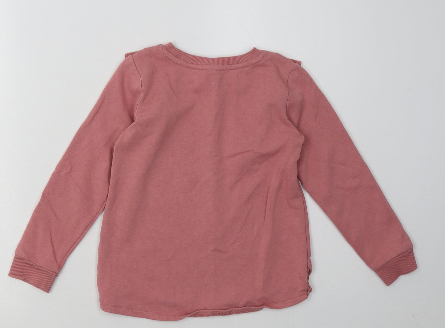 sainsburys Girls Pink  Cotton Basic Casual Size 5-6 Years Crew Neck Pullover - forest friends