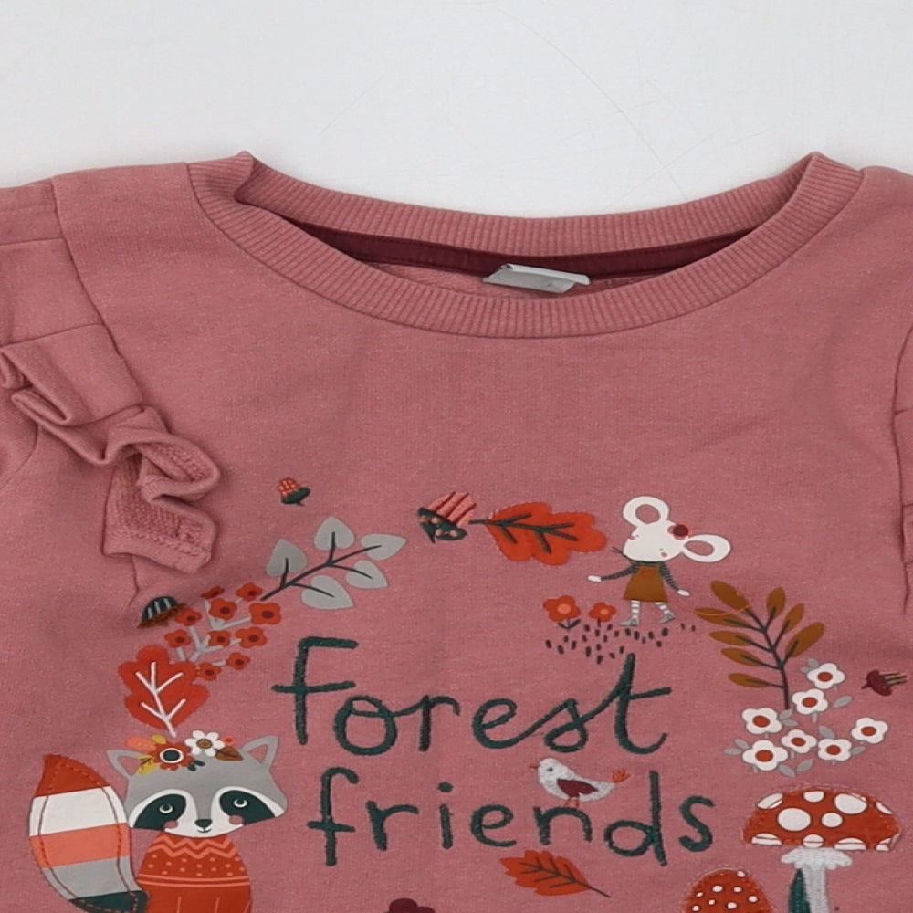 sainsburys Girls Pink  Cotton Basic Casual Size 5-6 Years Crew Neck Pullover - forest friends
