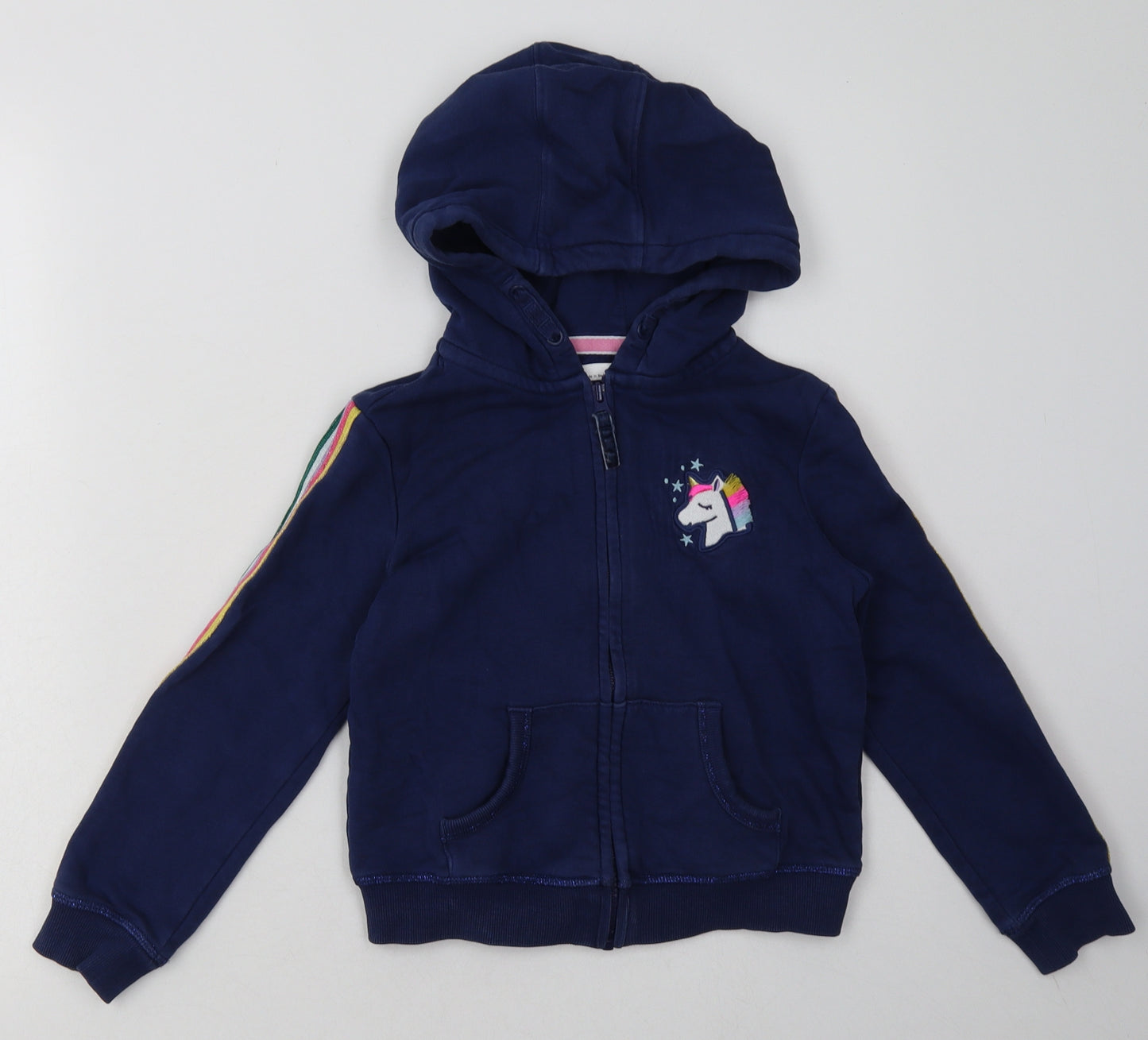 Marks and Spencer Girls Blue Striped Coir Full Zip Hoodie Size 6-7 Years  Zip - Unicorn