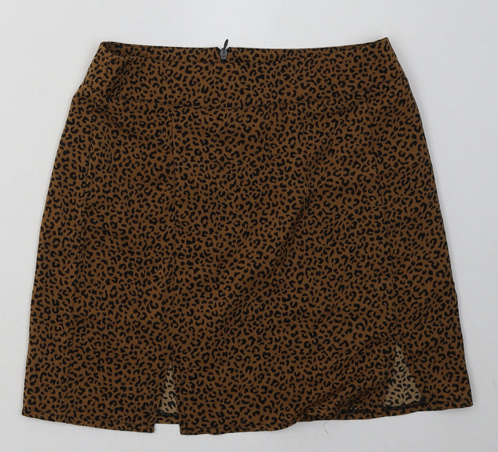 SheIn Womens Brown Animal Print Polyester A-Line Skirt Size S Zip