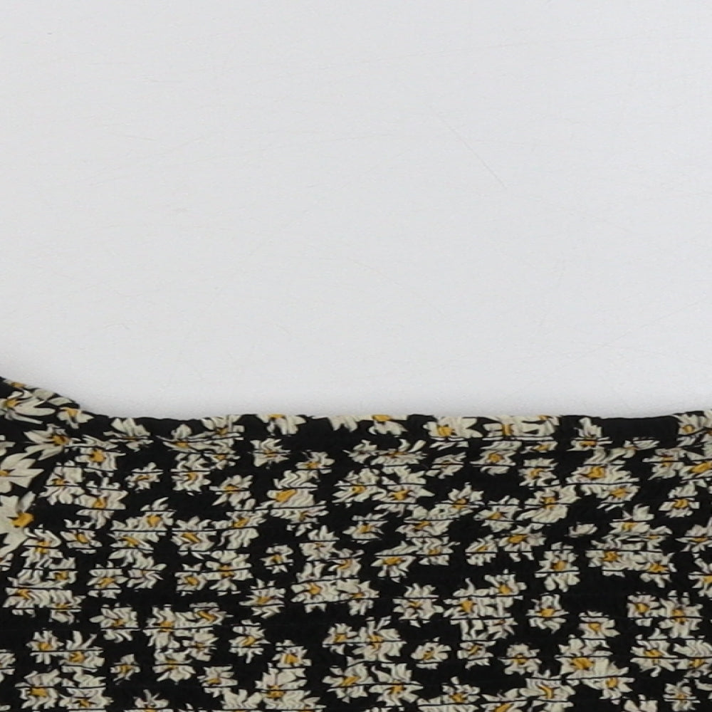 New Look Womens Black Floral Viscose Basic T-Shirt Size 10 Off the Shoulder