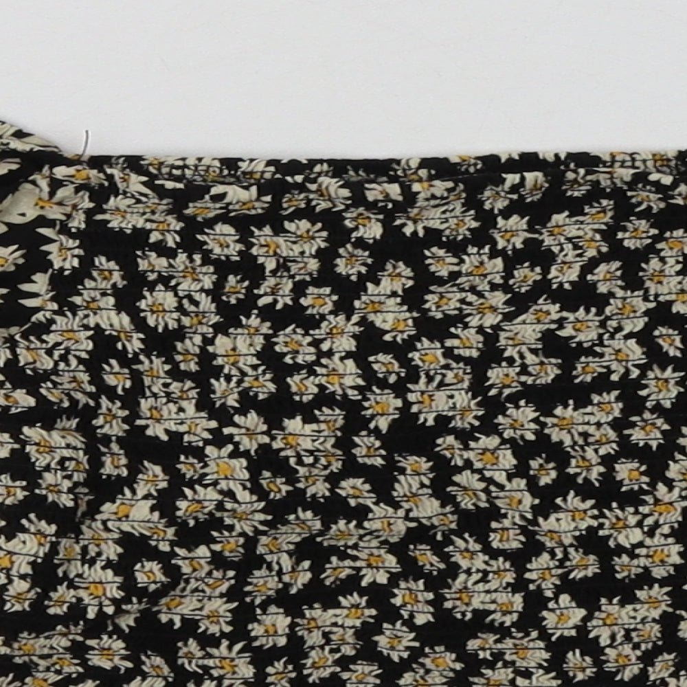 New Look Womens Black Floral Viscose Basic T-Shirt Size 10 Off the Shoulder