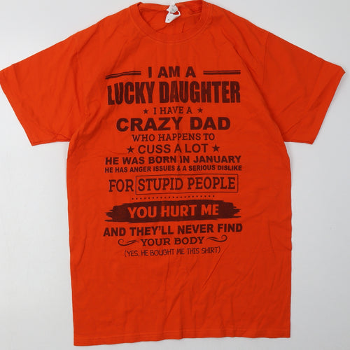 Fruit of the Loom Womens Orange  Cotton Basic T-Shirt Size M Crew Neck - i am a lucky daughter