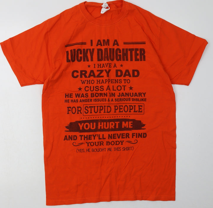 Fruit of the Loom Womens Orange  Cotton Basic T-Shirt Size M Crew Neck - i am a lucky daughter