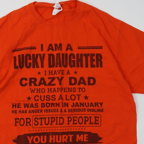 Fruit of the Loom Womens Orange  Cotton Basic T-Shirt Size M Crew Neck - i am a lucky daughter