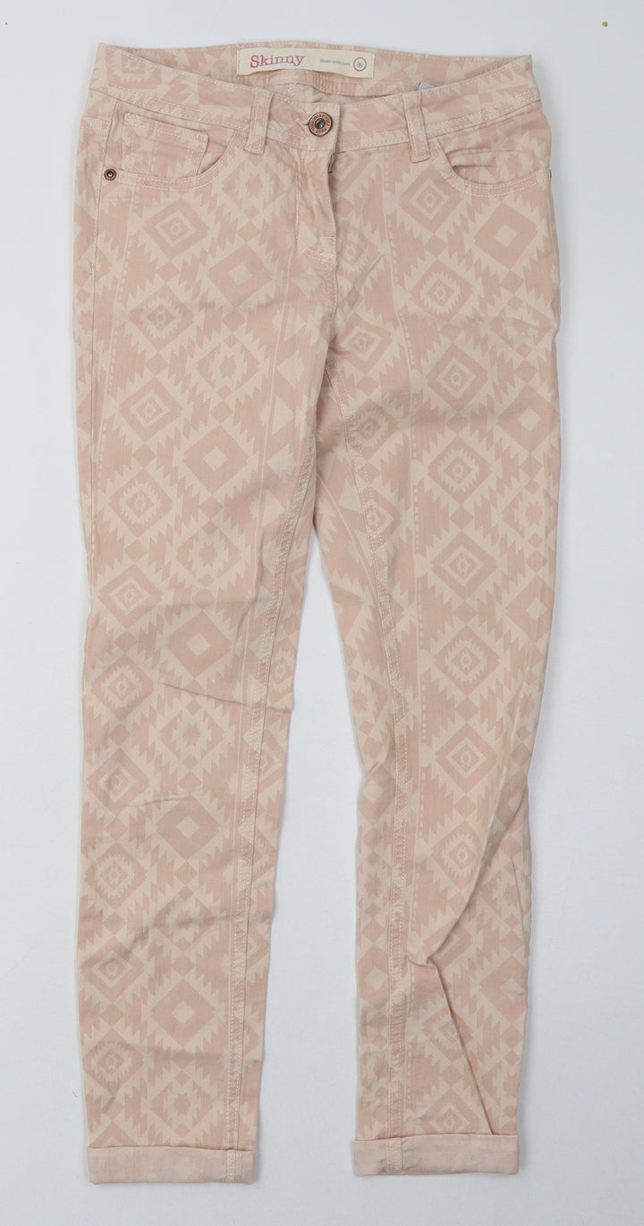 bext Womens Pink Argyle/Diamond Cotton Skinny Jeans Size 8 L28 in Regular Button