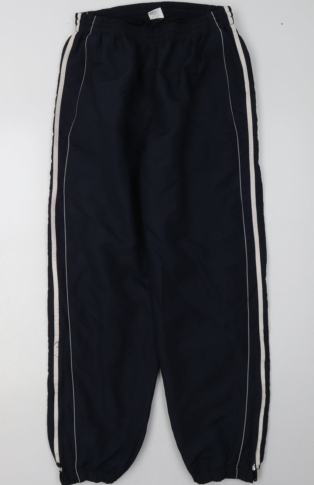 Preworn Mens Blue Striped Polyester Jogger Trousers Size M L30 in Regular Tie