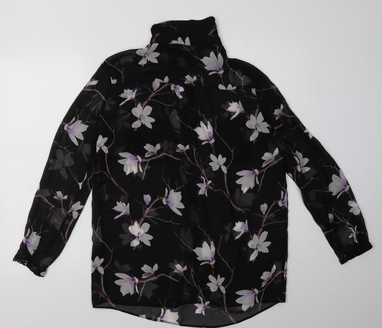 Miss Selfridge Womens Black Floral Polyester Basic Button-Up Size 12 Collared