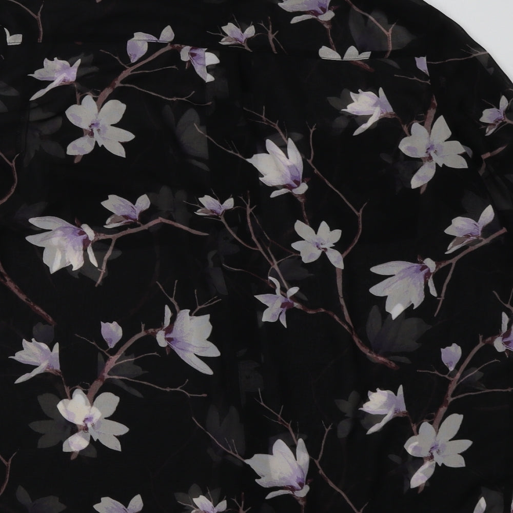 Miss Selfridge Womens Black Floral Polyester Basic Button-Up Size 12 Collared