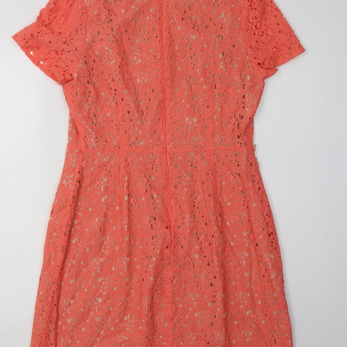 Oasis Womens Pink Floral Cotton A-Line  Size 12  Crew Neck Zip