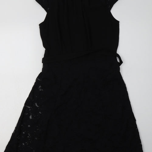 Dorothy Perkins Womens Black  Cotton A-Line  Size 10  Crew Neck Zip