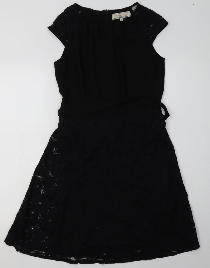 Dorothy Perkins Womens Black Cotton A-Line Size 10 Crew Neck Zip