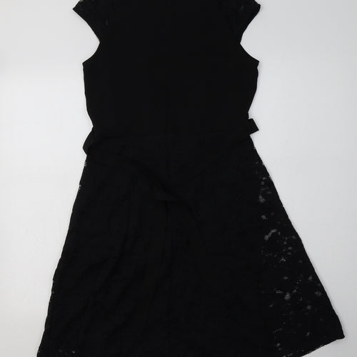 Dorothy Perkins Womens Black  Cotton A-Line  Size 10  Crew Neck Zip