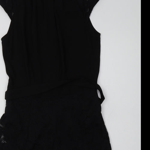 Dorothy Perkins Womens Black  Cotton A-Line  Size 10  Crew Neck Zip