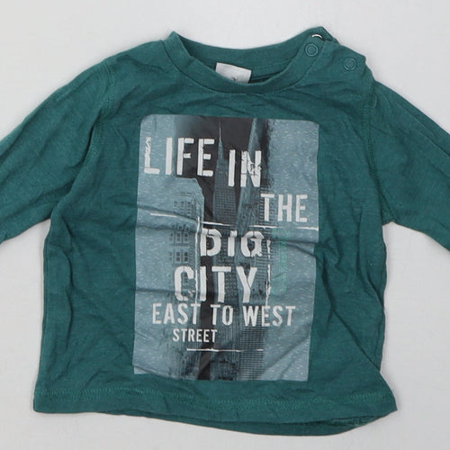 F&F Boys Green  Cotton Basic Casual Size 3-6 Months Crew Neck Buckle - life in the big city
