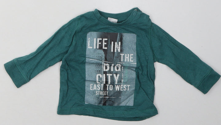 F&F Boys Green Cotton Basic Casual Size 3-6 Months Crew Neck Buckle - life in the big city