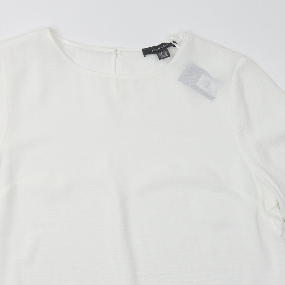 Primark Womens White  Polyester Basic Blouse Size 16 Crew Neck